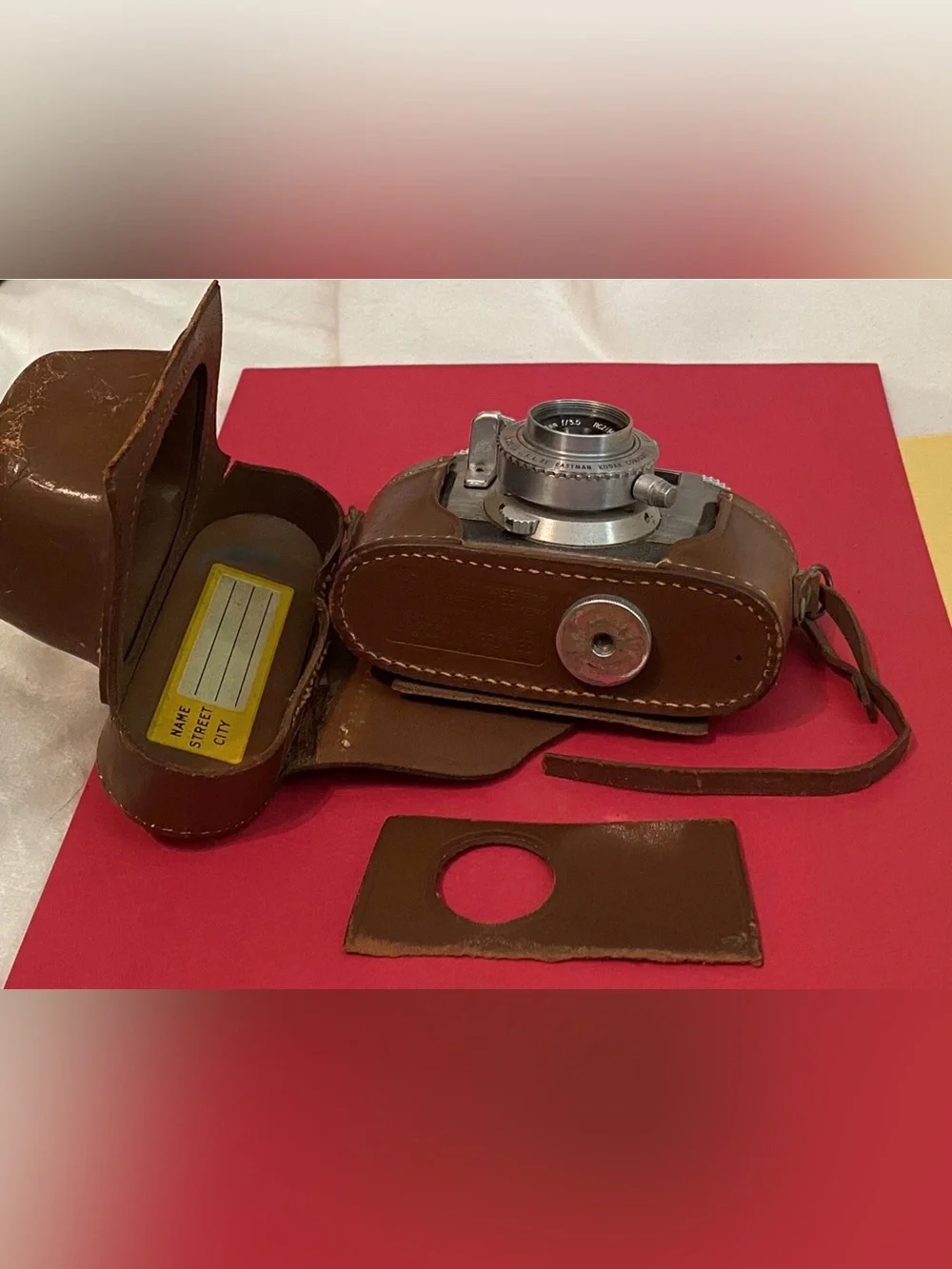 Vintage Kodak Signet 35 Camera with Brown Leather Case and Silver Metal Body